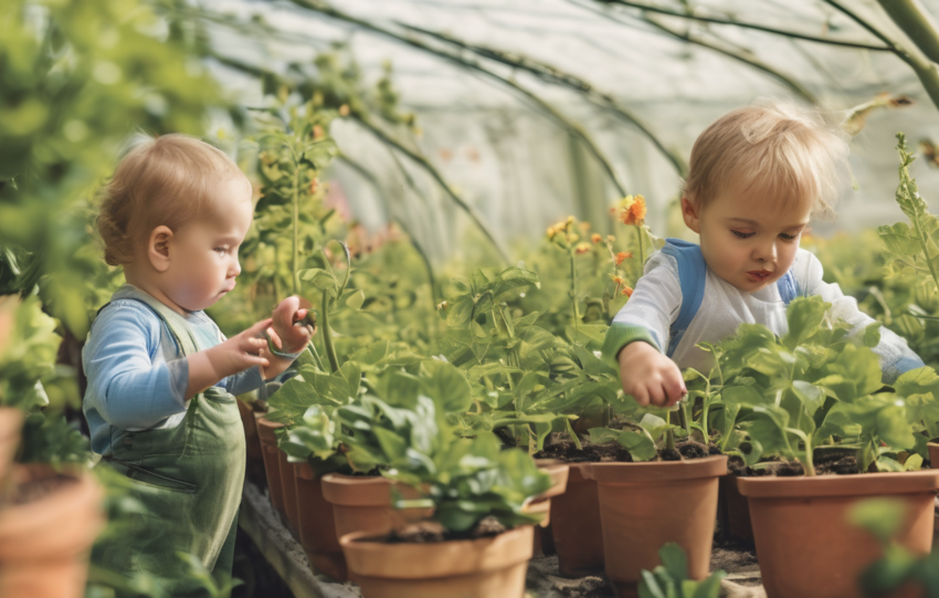 Detailed image of various biological control agents including predatory insects, mites, and nematodes being applied in a nursery setting, illustrating methods of selection and application techniques for pest management.