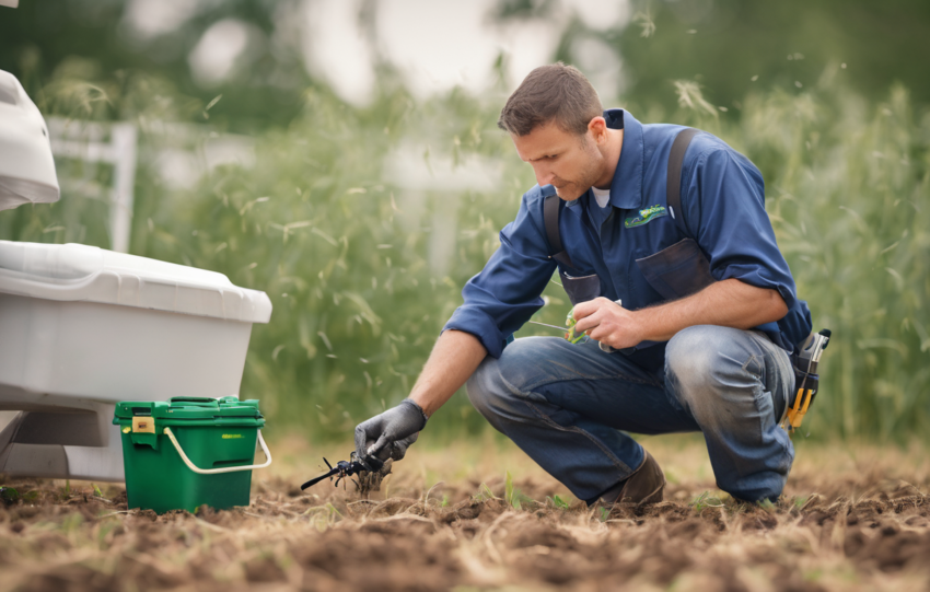 Field technician receiving hands-on training in pesticide application as part of training and developing field technicians for pest management excellence.