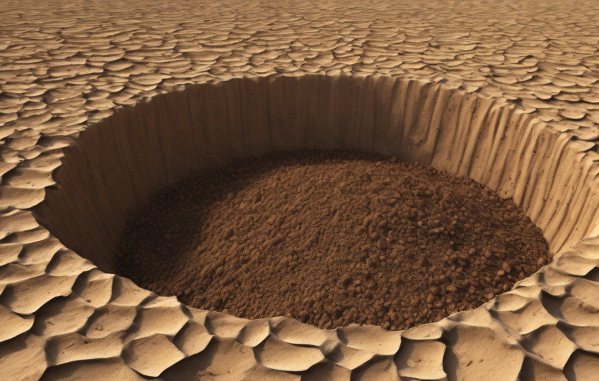 Cross-section diagram showing termite tunnelling depths in UAE sandy soils with termiticide barrier application layers for optimal performance in Dubai villas.