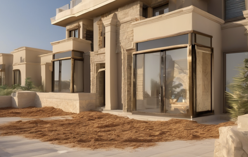 Image showing a professional termite heat treatment setup inside a luxury Dubai villa with heat tents and monitoring equipment illustrating termite infestation control.