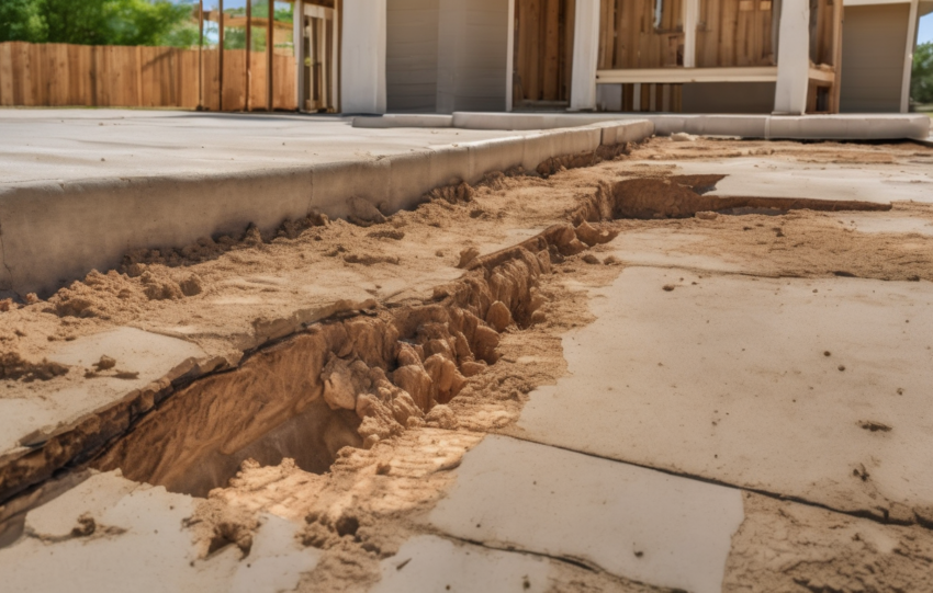 7 Types of Termite Damage in Texas Slab Foundations - close-up of mud tubes, cracks, and sagging floors on Texas-style concrete slab (98 chars)
