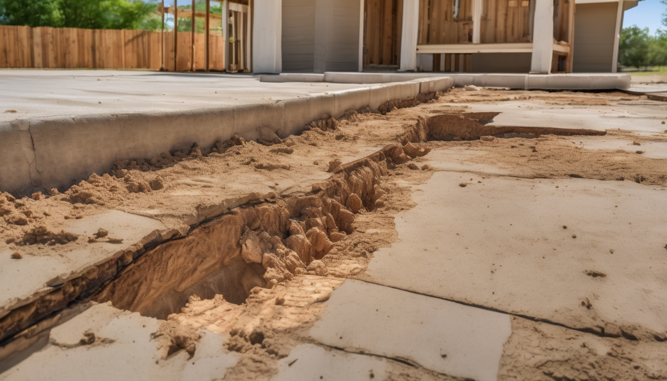 7 Types of Termite Damage in Texas Slab Foundations - close-up of mud tubes, cracks, and sagging floors on Texas-style concrete slab (98 chars)