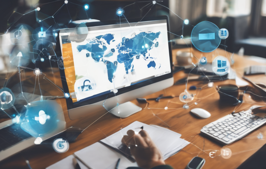 A dashboard screen displaying real-time locations of field workers on a digital map, integrated with IoT sensor data and workforce analytics.