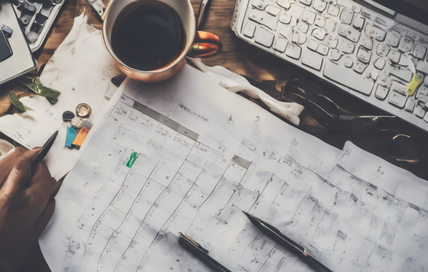 A field service manager uses scheduling software on a tablet to assign field technicians efficiently, optimizing routes and resource allocation in a busy outdoor work environment.