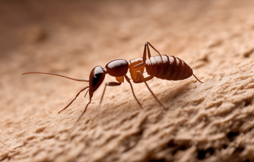 Close-up image of a pest control specialist using a moisture meter and infrared thermal camera to perform effective inspection techniques for early detection of termite activity inside a wooden structure.