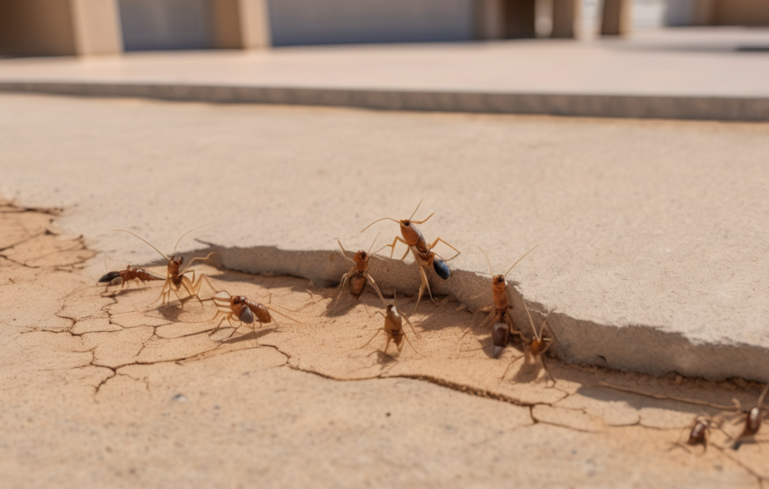 Best Termite Treatments for Concrete Slab Damage in Desert Homes - Technician drilling slab for liquid termiticide injection in sandy UAE soil (98 chars)