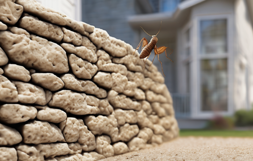 Does a rock barrier reduce termite risk – crushed granite particle barrier installation around foundation footing for subterranean termite exclusion