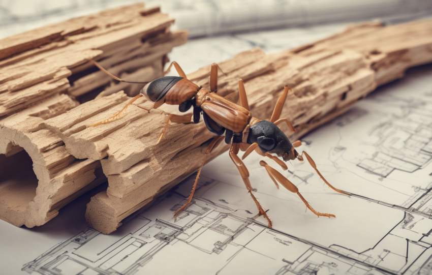 An architect reviewing blueprints with termite prevention annotations for a construction project in Dubai.