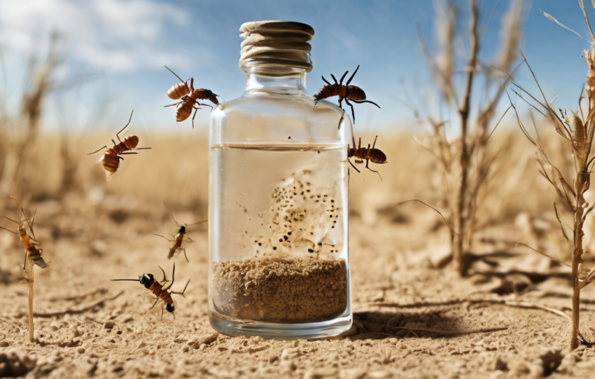 Close-up of subterranean termite mud tube on Dubai villa foundation, illustrating pheromones and cuticular cues in foraging behaviour amid irrigated sand.