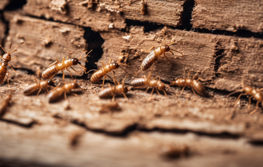 How Termites Cause Structural Damage to Texas Homes - Close-up of mud tubes and hollowed joist in pier-and-beam foundation, UAE parallel.