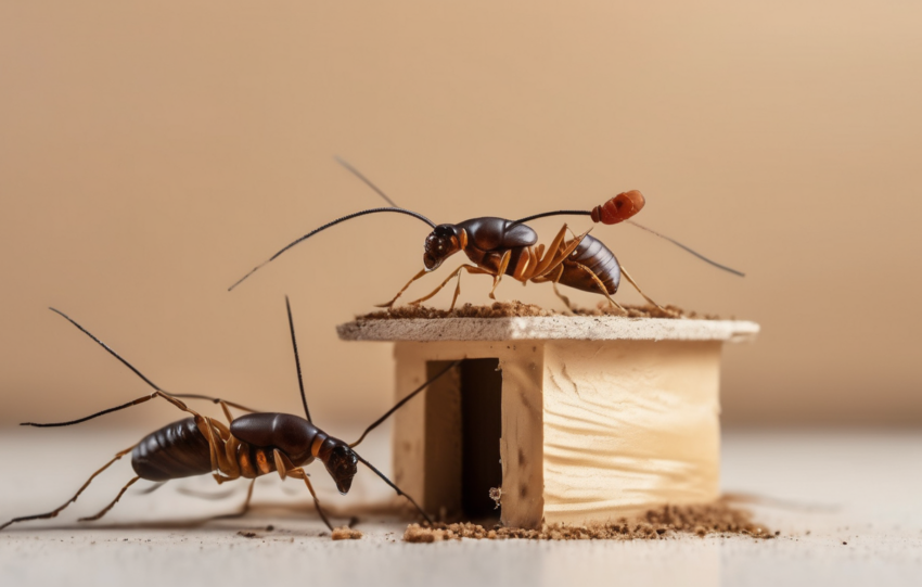 A termite monitoring station being installed around an Emirates Hills property