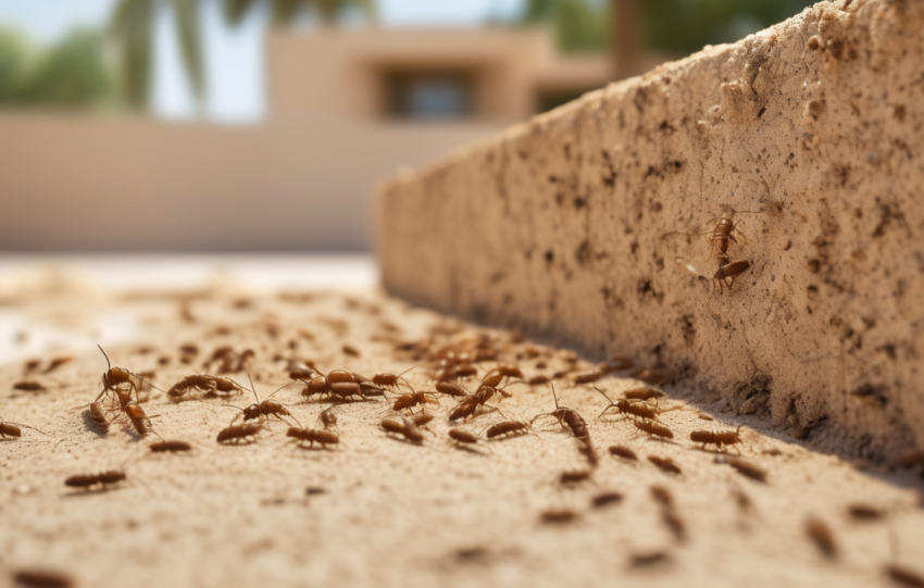 Termite bait installation for Dubai villas: site prep, timelines and regulatory costs - bait station being placed beside villa foundation for monitoring and control