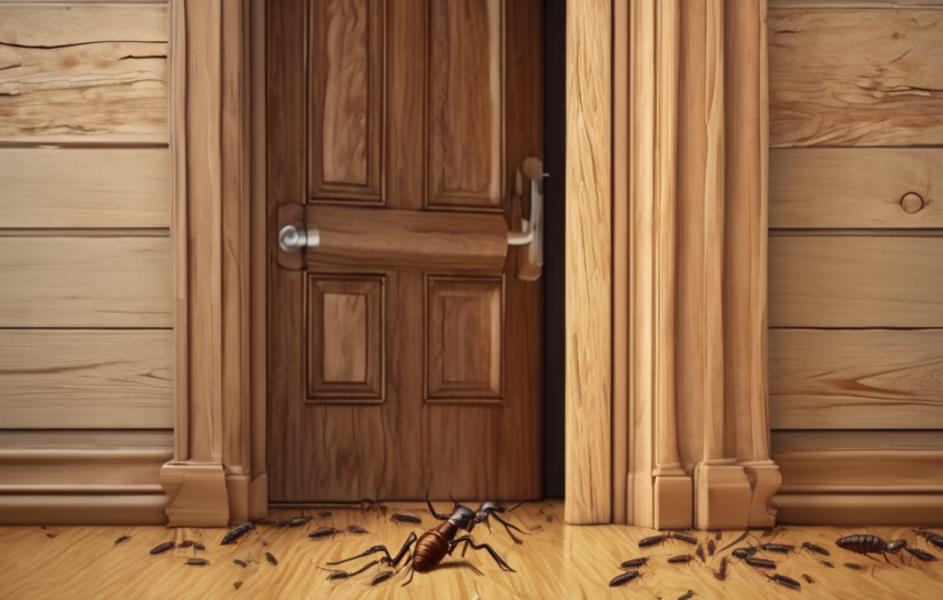 Moisture sources that attract termites to door frames - termite mud tubes on door frame