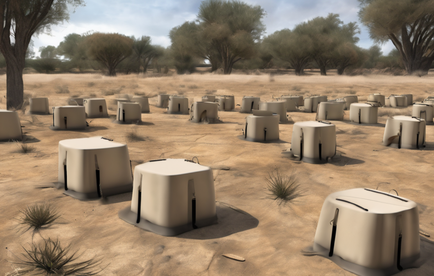 NEMESIS VS SENTRICON TERMITE BAIT STATIONS - comparative installation diagram showing station placement around Dubai villa foundation