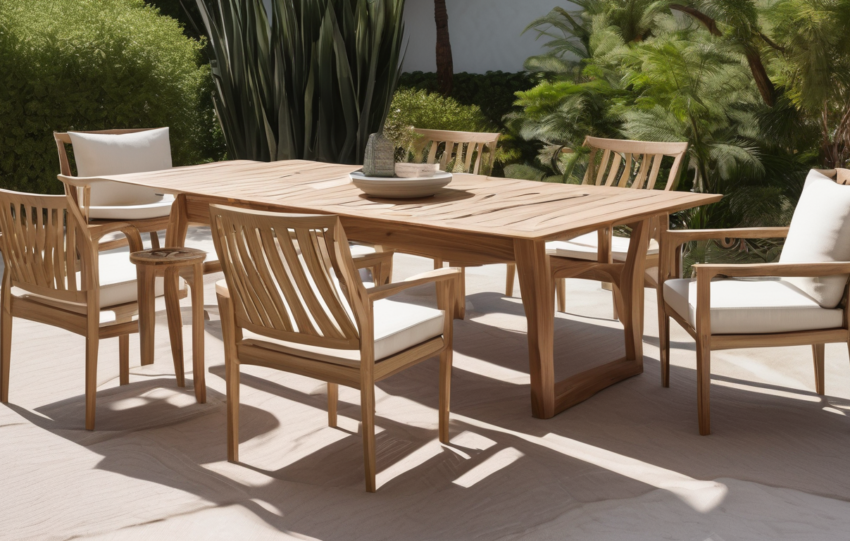 Annual Outdoor Wood Furniture Maintenance Checklist - professional inspection of teak furniture in Dubai garden setting