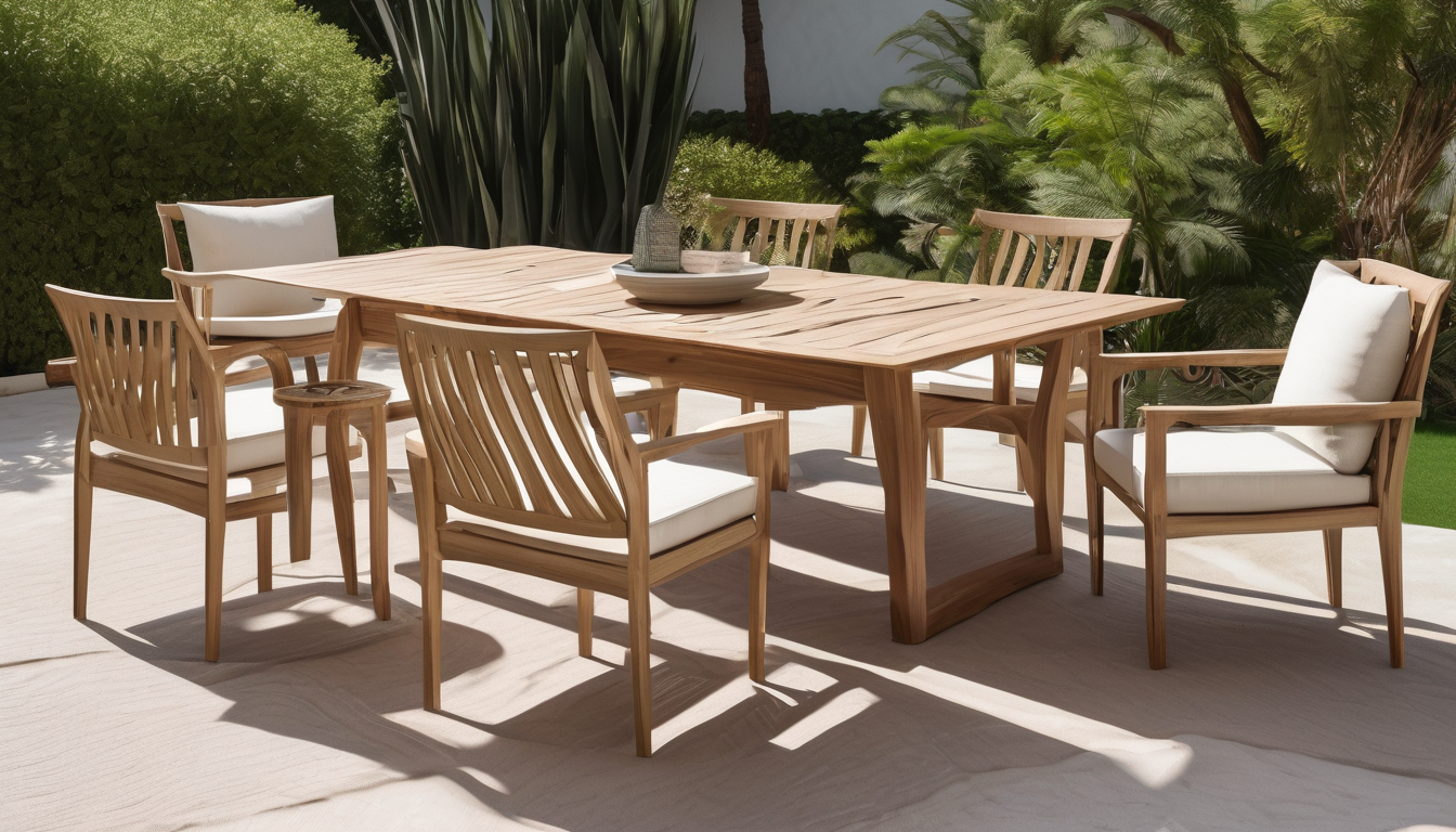 Annual Outdoor Wood Furniture Maintenance Checklist - professional inspection of teak furniture in Dubai garden setting
